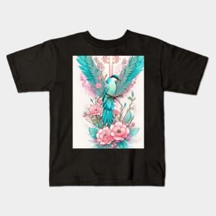 Large wing teal bird Kids T-Shirt